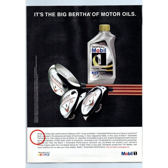 2007 Mobil 1 One Motor Oil Big Bertha Golf Club Vintage Print Ad Wall Art - Picture 1 of 2
